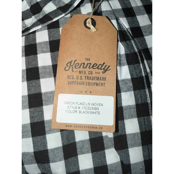 Kennedy Mfg Co Black White Gingham Check Plaid Long Sleeve Button Up Shirt Men M - Picture 5 of 9